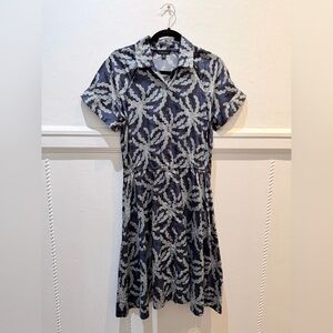 Brooks Brothers Navy and White Leaf Print Midi Dress